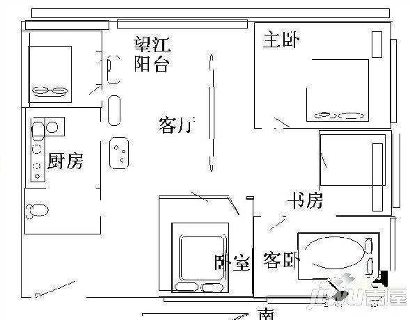 万达江畔人家1室1厅1卫户型图