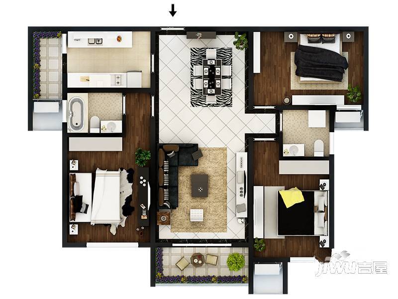 建业十八城5期山水湖城4室3厅3卫户型图