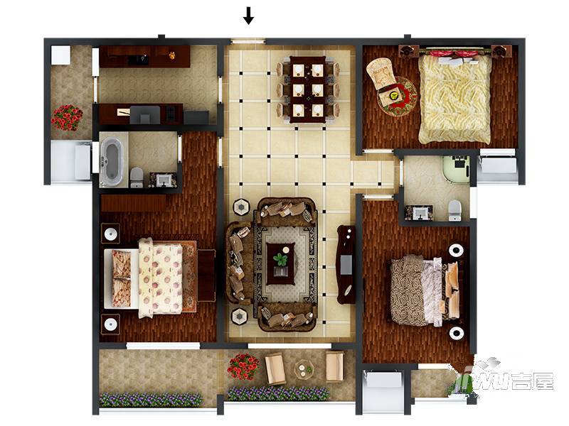 建业十八城5期山水湖城4室3厅3卫户型图