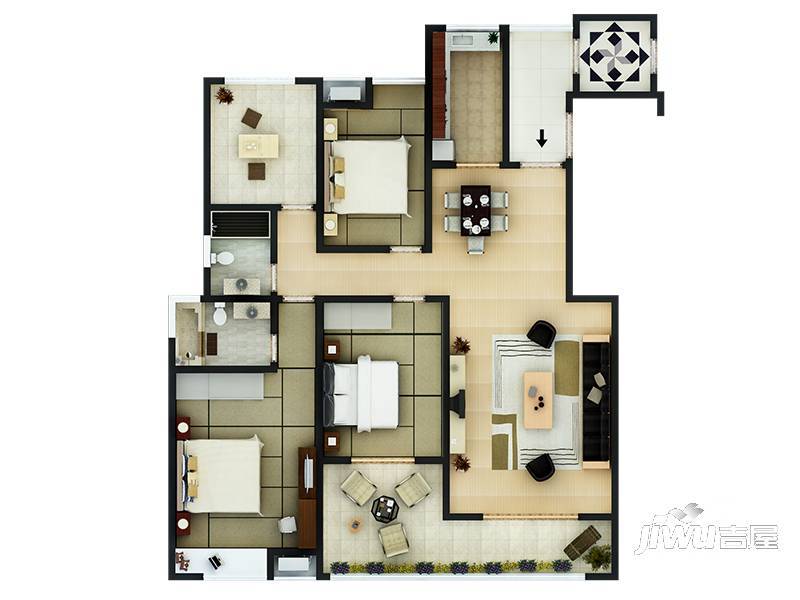 建业十八城5期山水湖城4室3厅3卫户型图