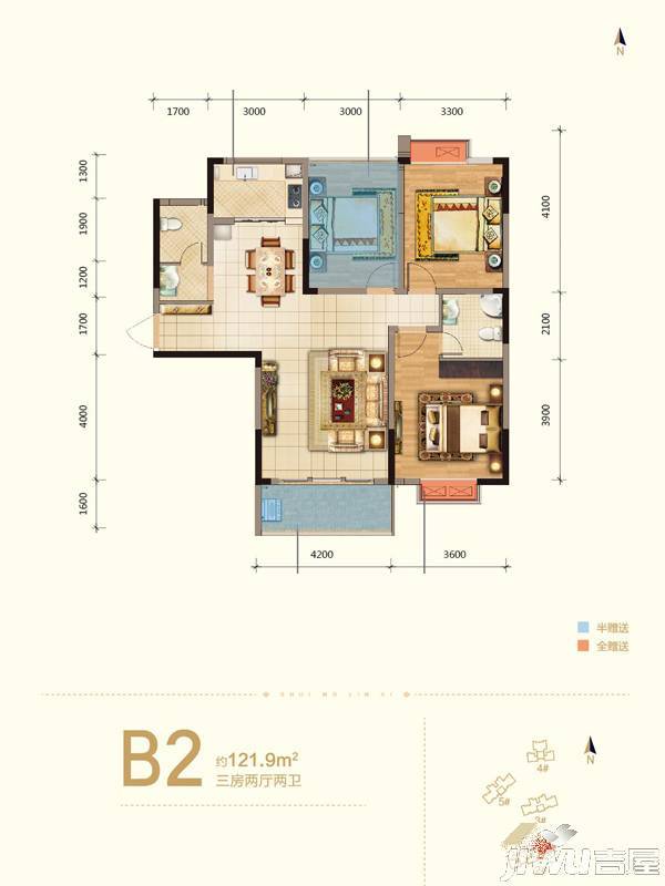 水墨林溪3室2厅2卫110.9㎡户型图