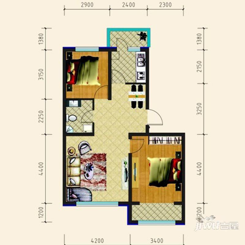 宜和园2室2厅1卫89㎡户型图