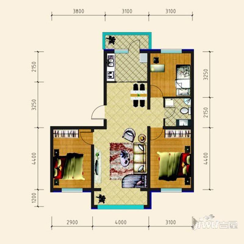 宜和园3室2厅1卫109㎡户型图