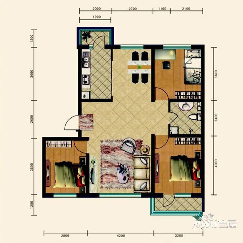 宜和园3室2厅1卫117㎡户型图