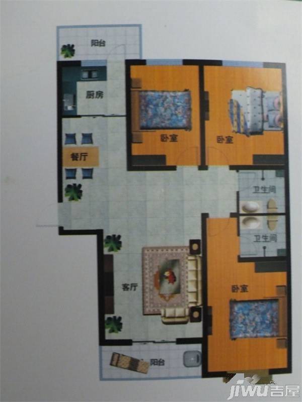 凤仪芙蓉苑3室2厅2卫143㎡户型图