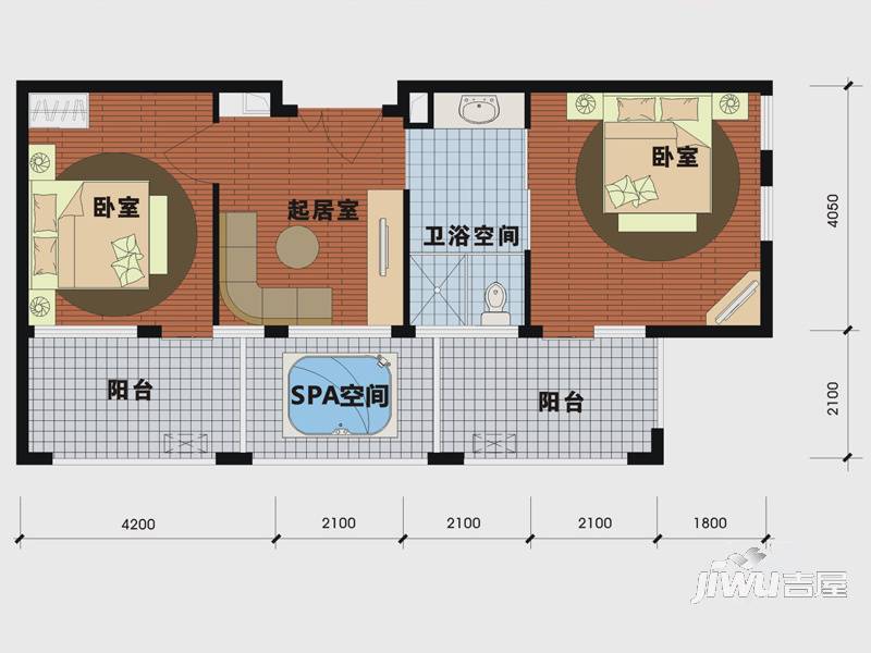 天沐温泉谷2室1厅1卫66㎡户型图