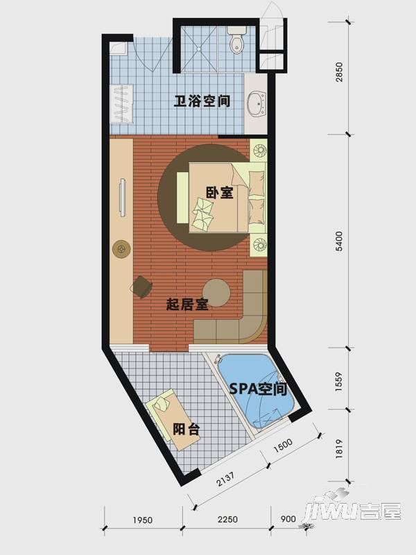 天沐温泉谷1室1厅1卫44㎡户型图