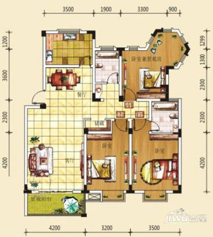 绿源聚龙湾3室2厅2卫126.2㎡户型图