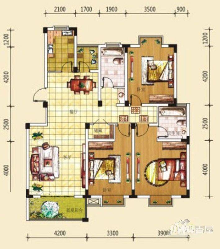 绿源聚龙湾4室2厅1卫129.9㎡户型图