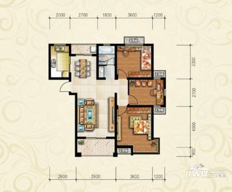 天瑞凤鸣花园3室2厅1卫117㎡户型图