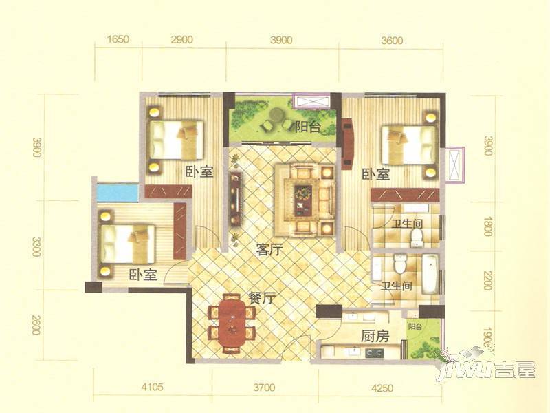 通江瑞联江山壹品3室2厅2卫112.9㎡户型图