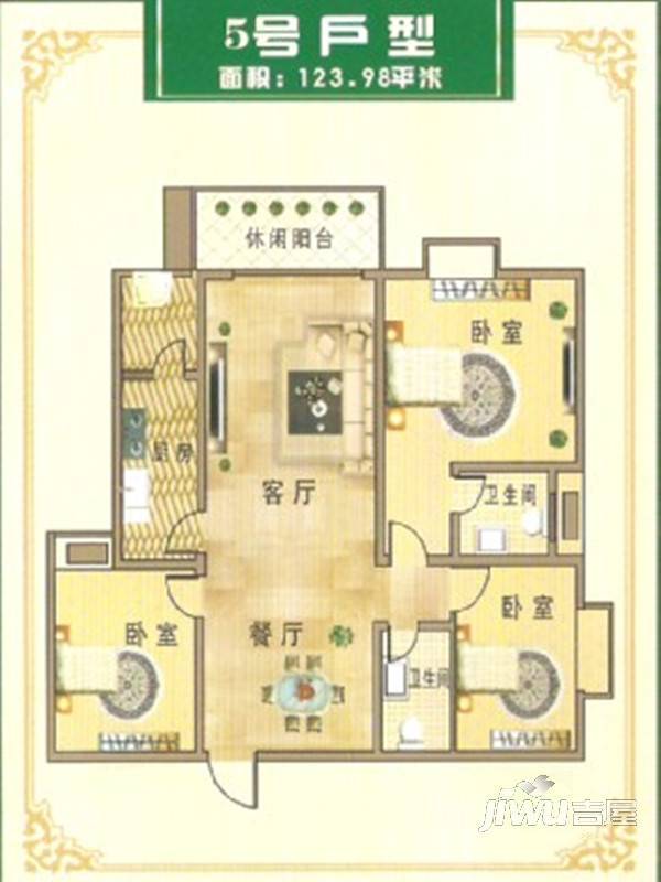 平昌明悦博悦锦都3室2厅2卫124㎡户型图