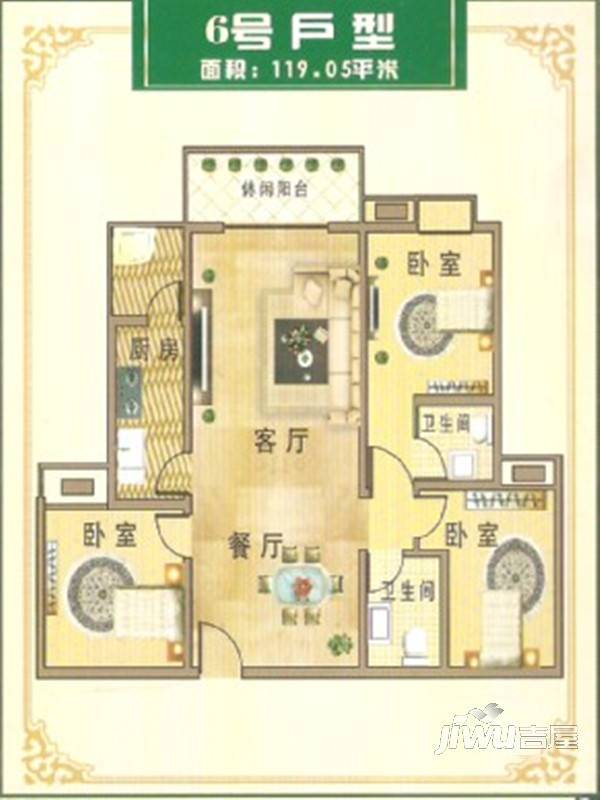 平昌明悦博悦锦都3室2厅2卫124㎡户型图