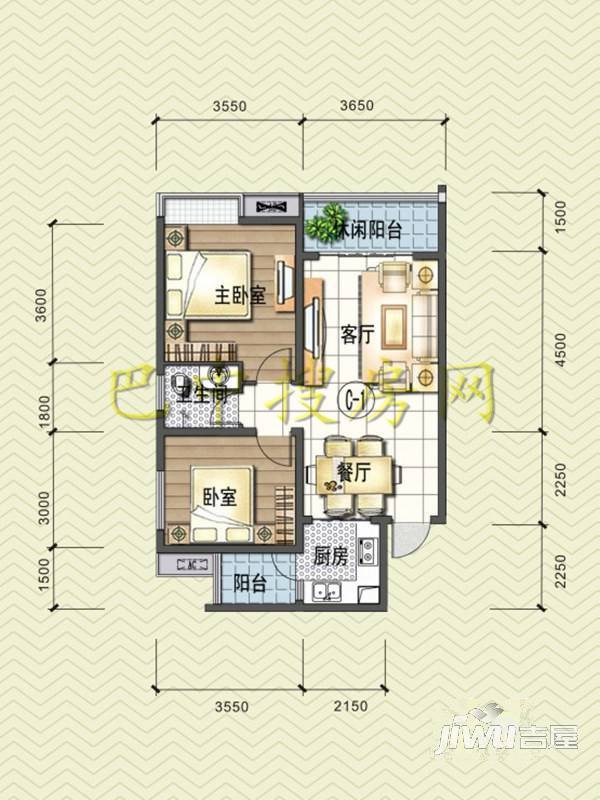 华兴观澜上域2室2厅1卫78.8㎡户型图