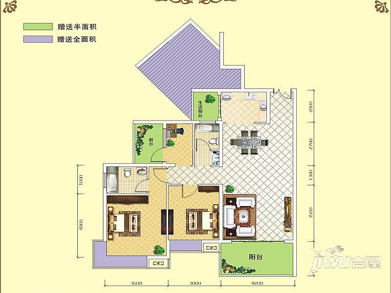 滨河世纪城3室2厅2卫113.3㎡户型图