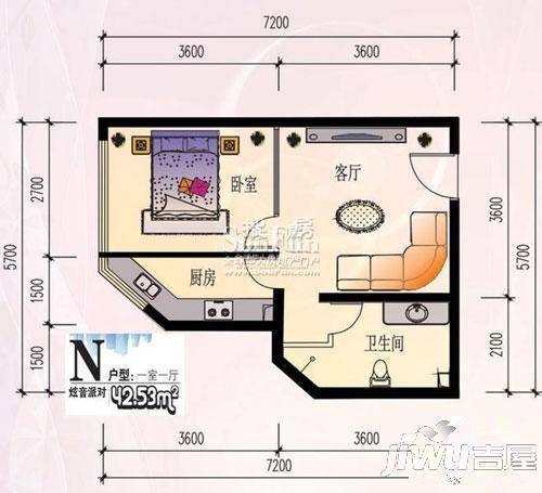 东方一品城1室1厅1卫42.5㎡户型图