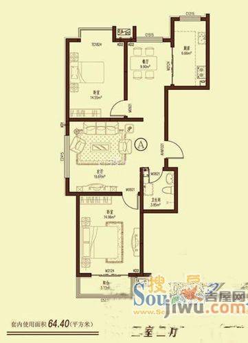 u秀丽都3室2厅2卫85.5㎡户型图