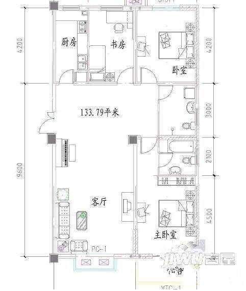 博泰公寓3室2厅1卫户型图