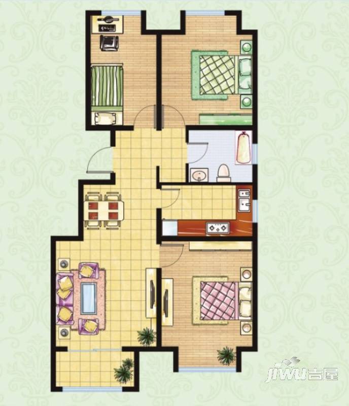 胜芳世纪花园3室2厅1卫101㎡户型图