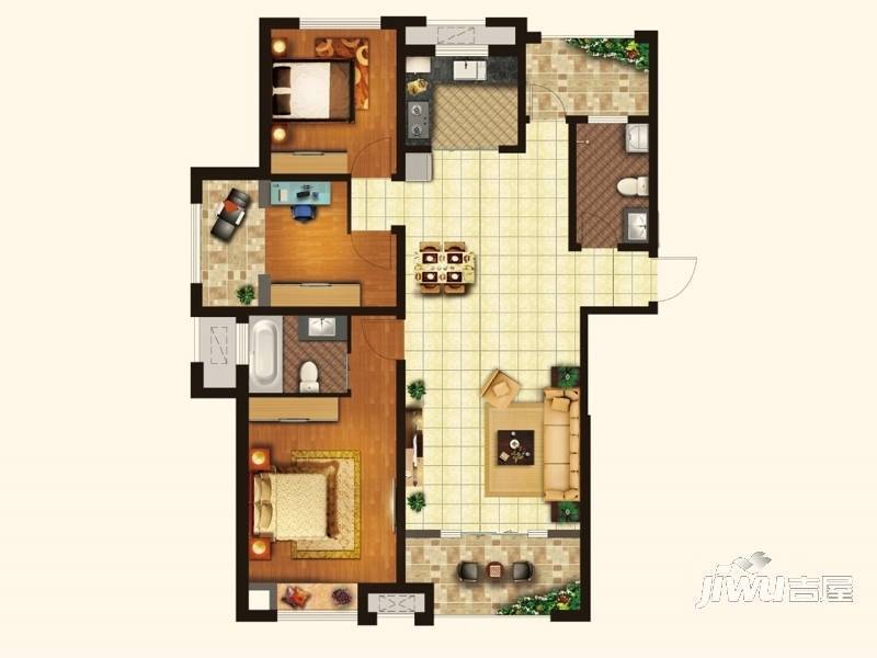 大拇指广场3室2厅2卫123㎡户型图