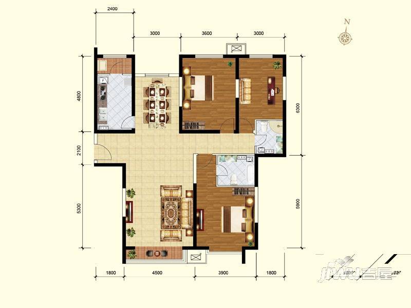 欧逸水岸3室2厅2卫164.2㎡户型图