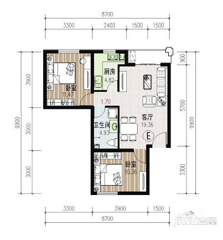 凡尔赛公馆2室2厅1卫74㎡户型图