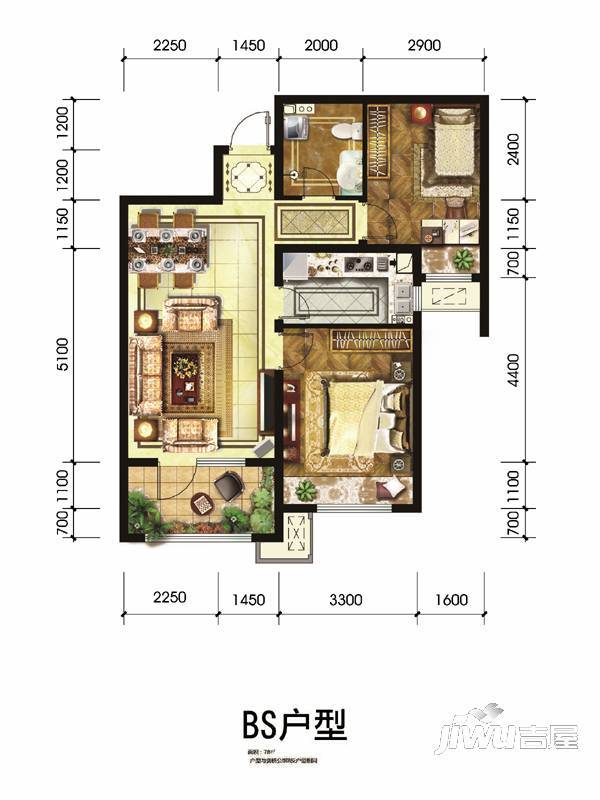 永定河孔雀城剑桥郡3室2厅1卫78㎡户型图