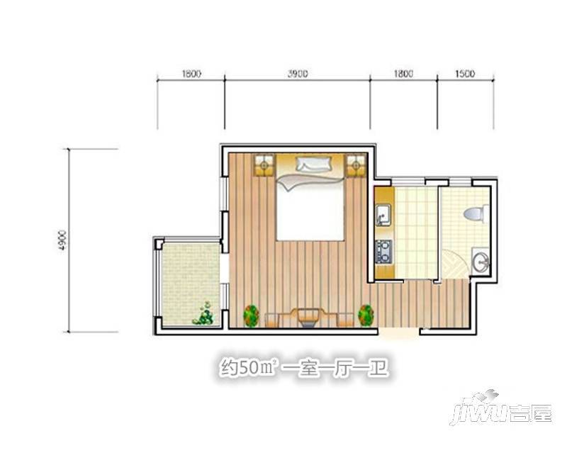 盛世尚水城2室1厅1卫90.3㎡户型图