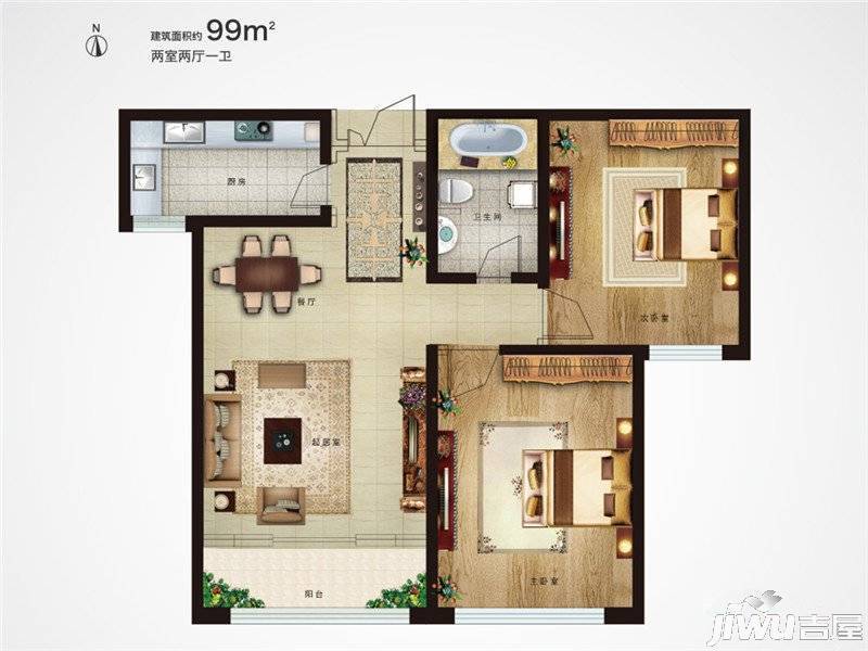 廊坊新世界中心1室1厅1卫74.6㎡户型图