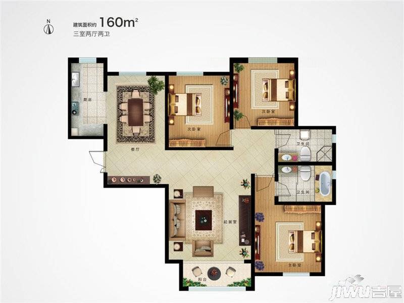 廊坊新世界中心3室2厅2卫160.8㎡户型图