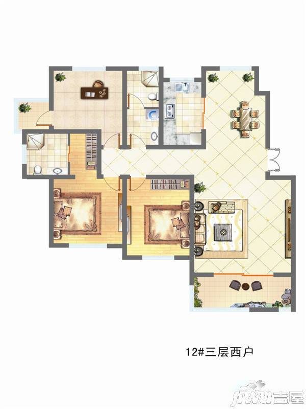 鲁班御景龙山3室2厅2卫127㎡户型图