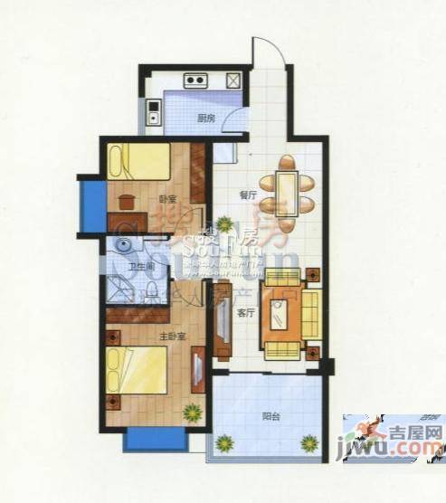 花样年华2室2厅1卫87㎡户型图