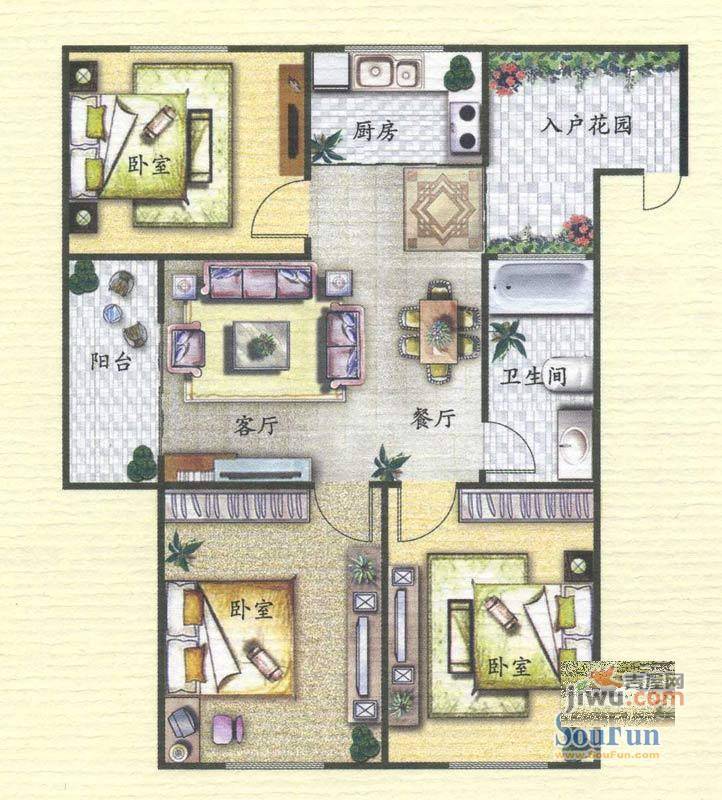 金鼎旺座3室2厅1卫96.8㎡户型图