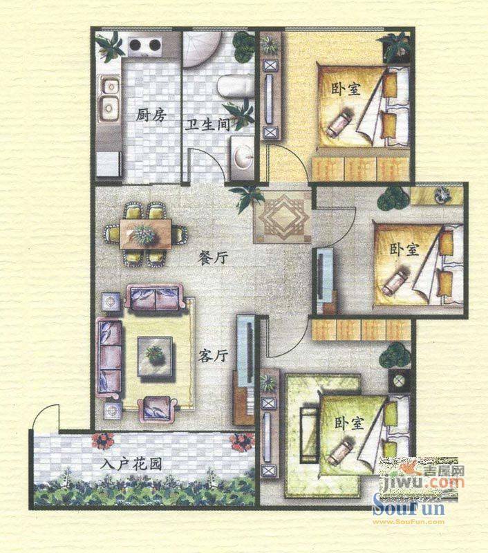 金鼎旺座3室2厅1卫93.8㎡户型图