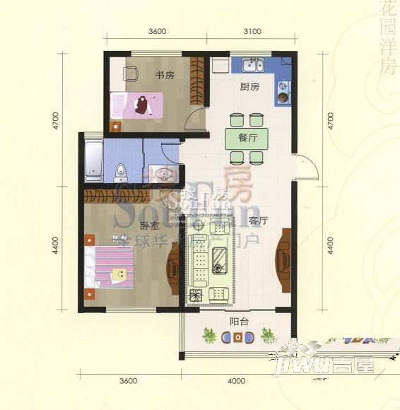 养怡花园2室1厅1卫96㎡户型图