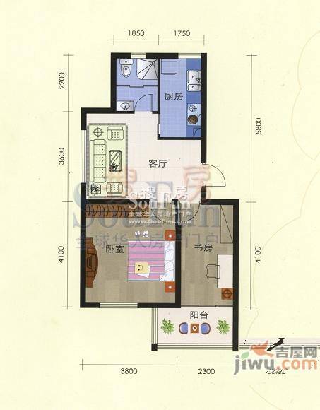 养怡花园2室1厅1卫60㎡户型图