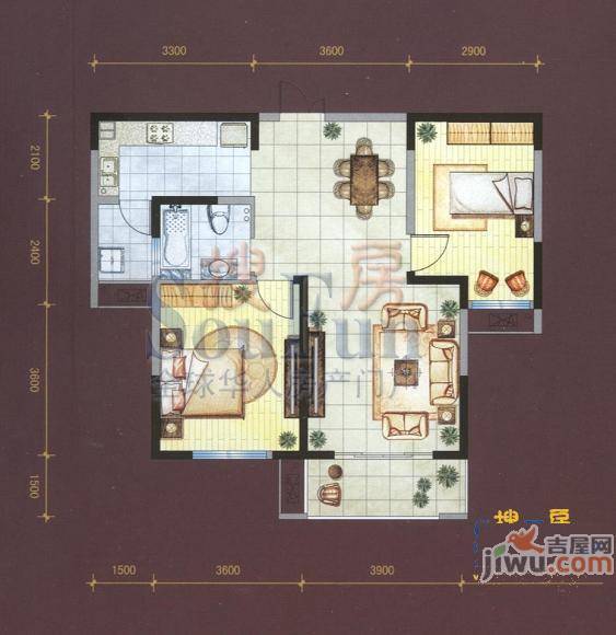 新港首府2室2厅1卫103㎡户型图