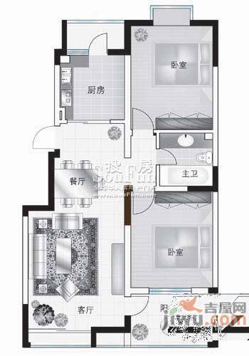 西郡188花园2室2厅1卫98.1㎡户型图