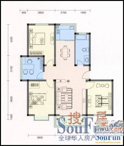 茉莉花园4室2厅1卫154㎡户型图