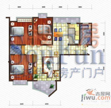 奥都花城3室2厅2卫93.9㎡户型图