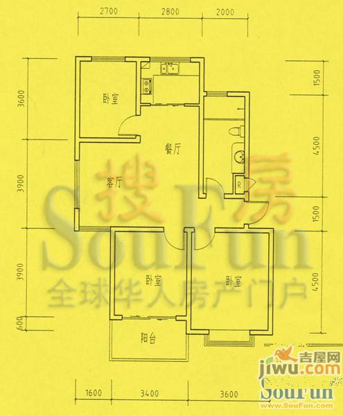 和美第3室2厅1卫124㎡户型图