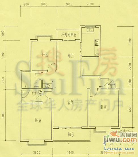 和美第3室2厅1卫124㎡户型图