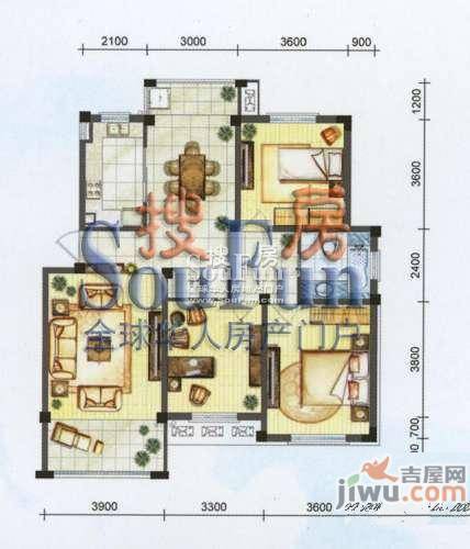 新港名兴花园2室2厅1卫96㎡户型图