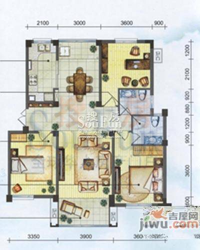 新港名兴花园2室2厅1卫96㎡户型图