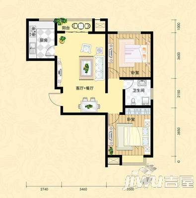 栖祥苑2室1厅1卫83㎡户型图