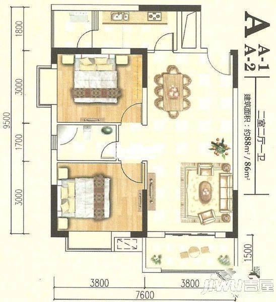 瘦西湖新苑2室1厅1卫70㎡户型图