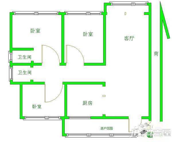 凯莱花园2室2厅1卫74㎡户型图