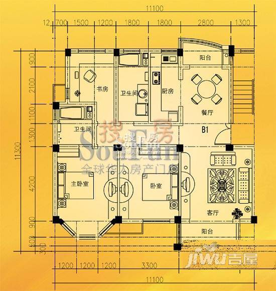 香格里拉花园2室2厅1卫88.8㎡户型图