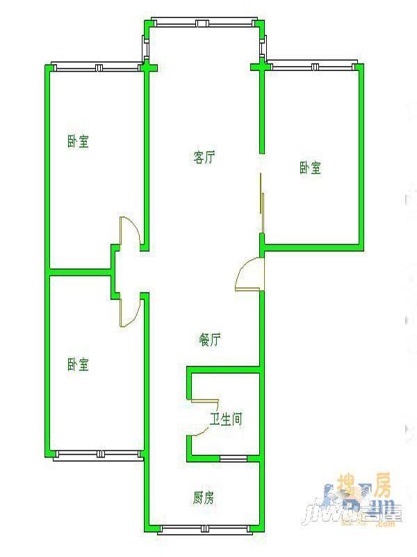 扬州市教工宿舍2室1厅1卫户型图
