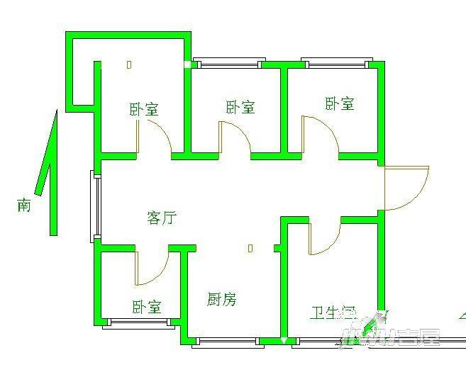 莱福花园3室2厅1卫115㎡户型图